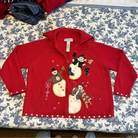 Vintage Tiara International Cardigan Snowmen Front & Back Zip Up Red Size L - Picture 4 of 11